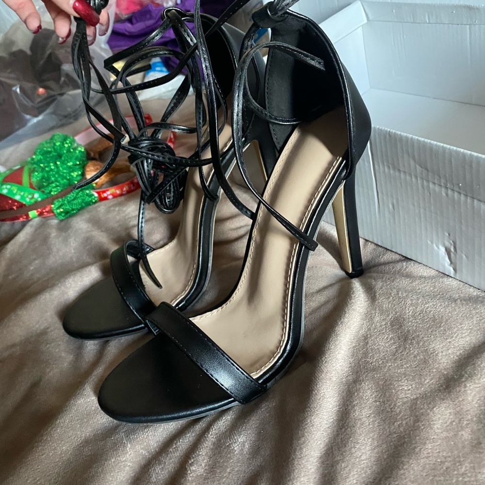 Black strappy heels